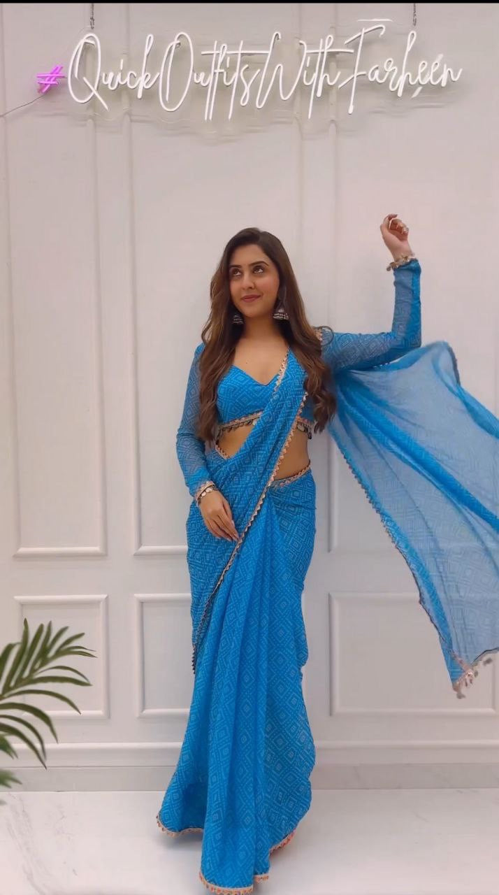 Sky Glow Ready-to-Wear Bandhani Saree