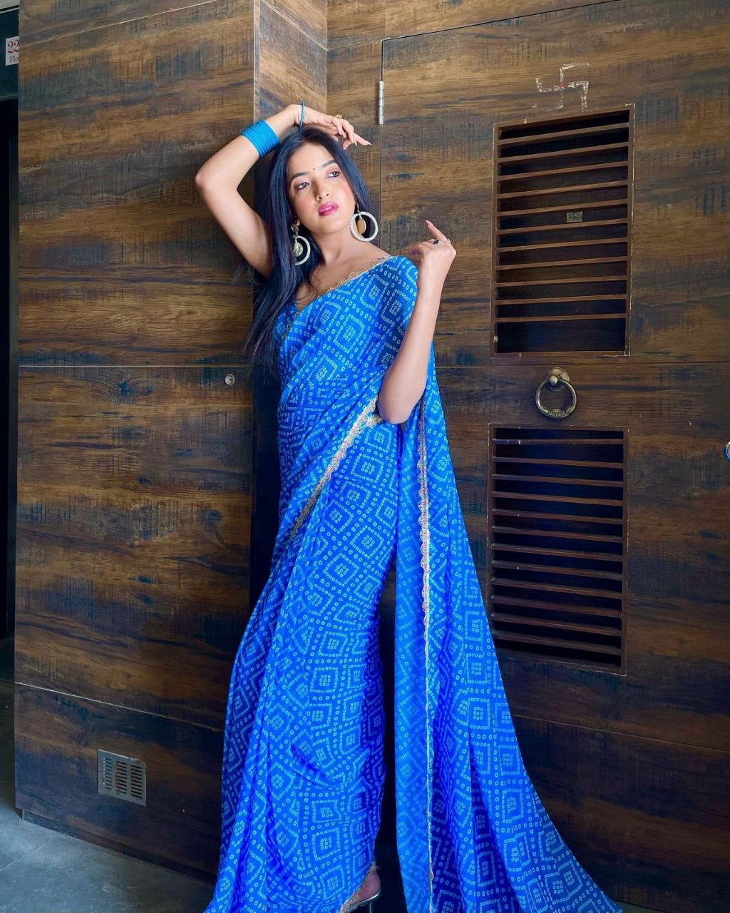 Sky Glow Ready-to-Wear Bandhani Saree