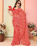 Red Lehariya Print Ready to Wear Pre Pleated Saree