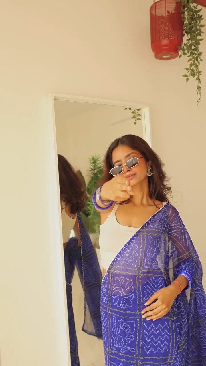 Royal Blue Ready To Wear Pre Pleated Saree