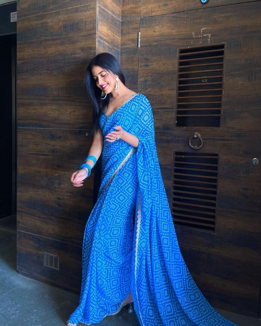 Sky Glow Ready-to-Wear Bandhani Saree