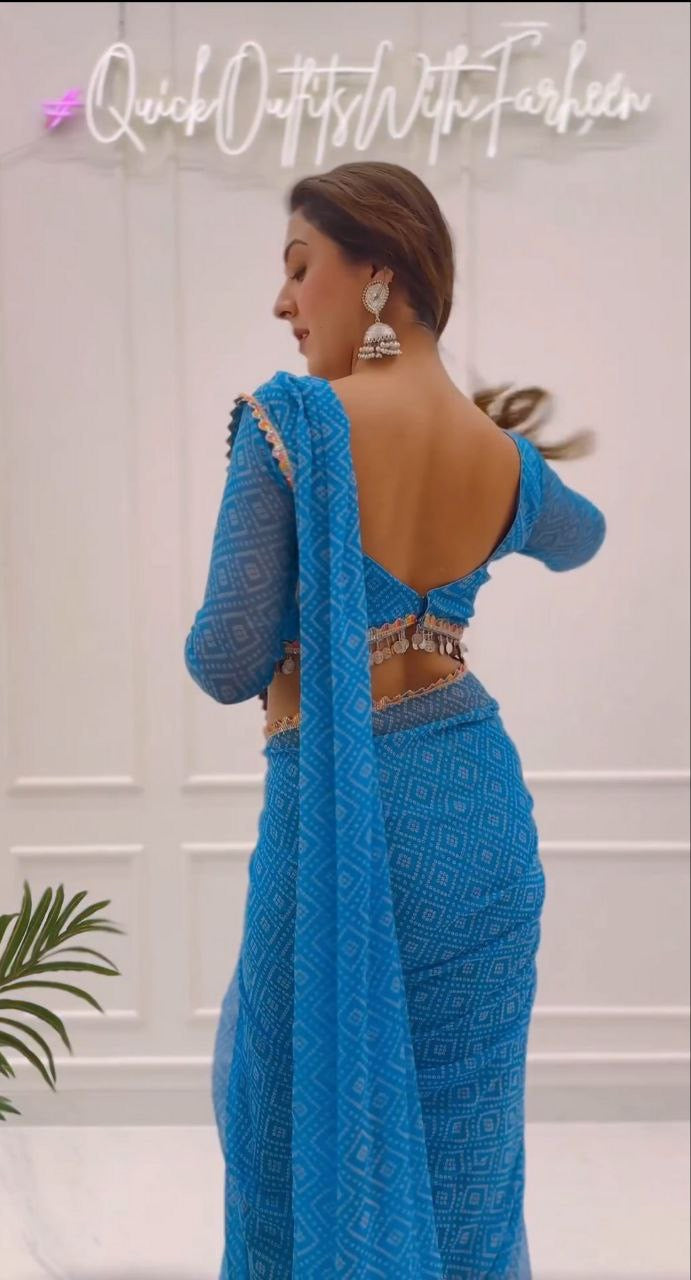 Sky Glow Ready-to-Wear Bandhani Saree