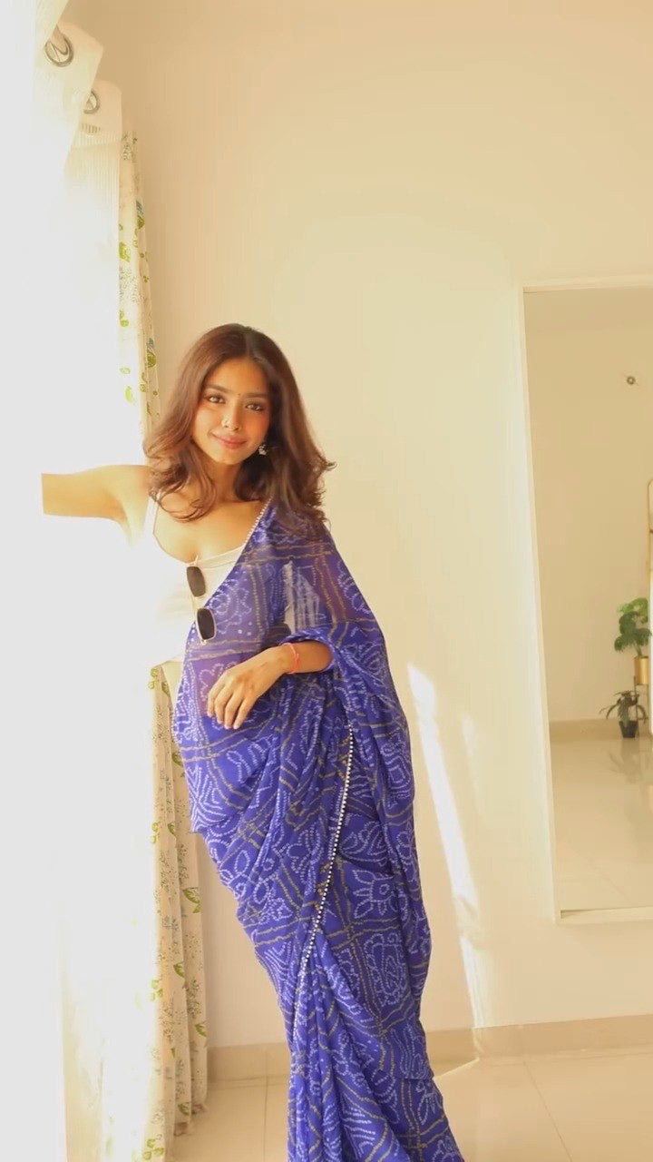Royal Blue Ready To Wear Pre Pleated Saree