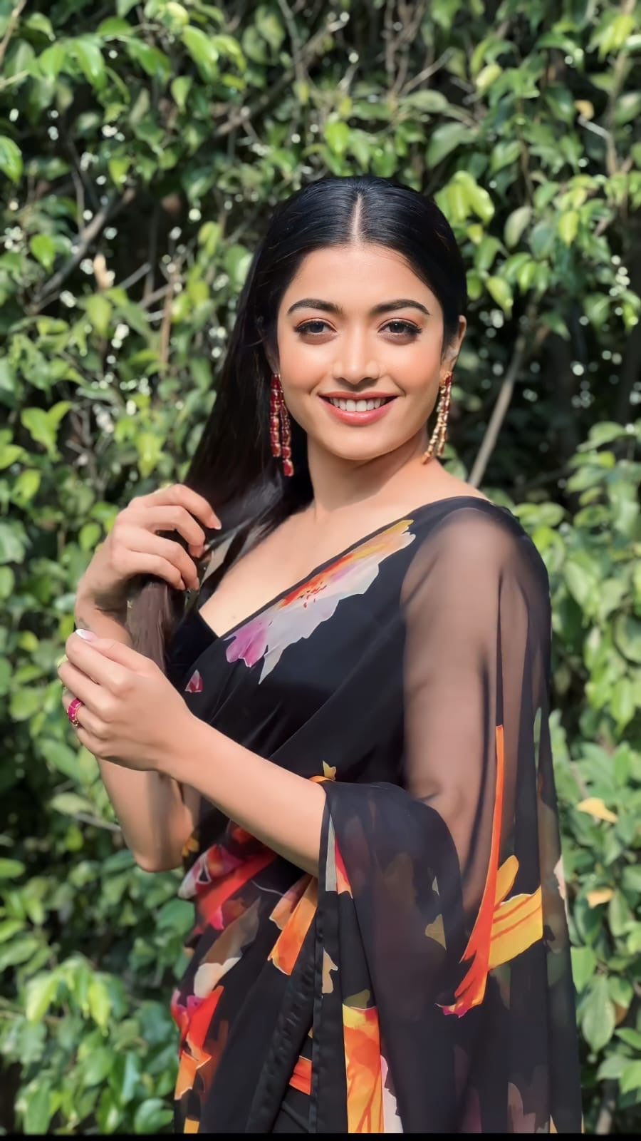 Black Floral Print Ready-to-Wear Organza Saree | Pre-Pleated Saree
