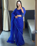 Blue Georgette Ready To Wear Pre Pleated Saree