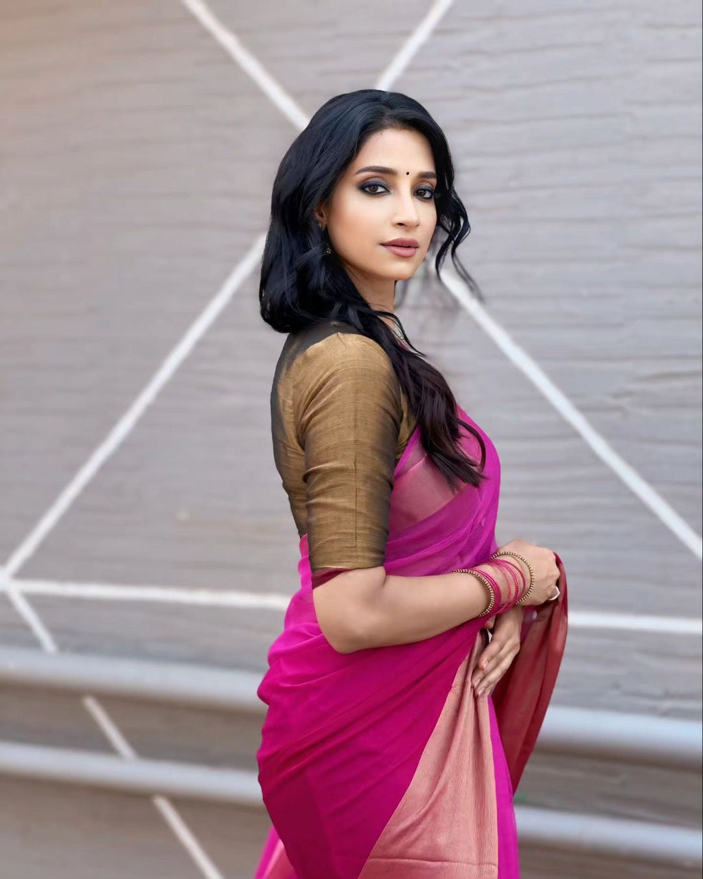Sky Blue & Blush Pink Ombre Chiffon Saree | Ready To Wear Saree