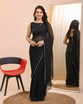 Black Georgette Ready To Wear Pre Pleated Saree