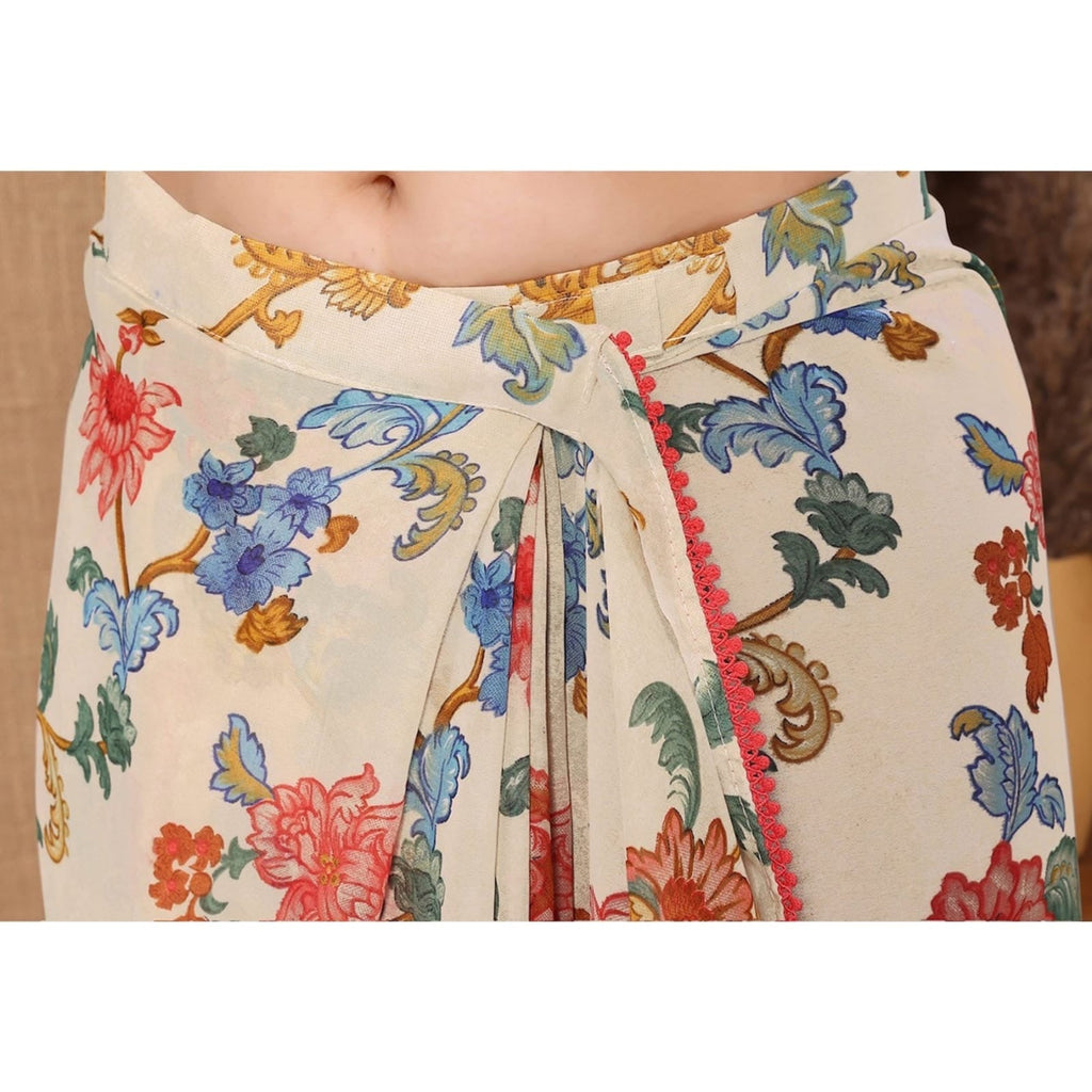 The Heritage Bloom Saree: Vintage Floral Pre-Stitched Georgette in Cream