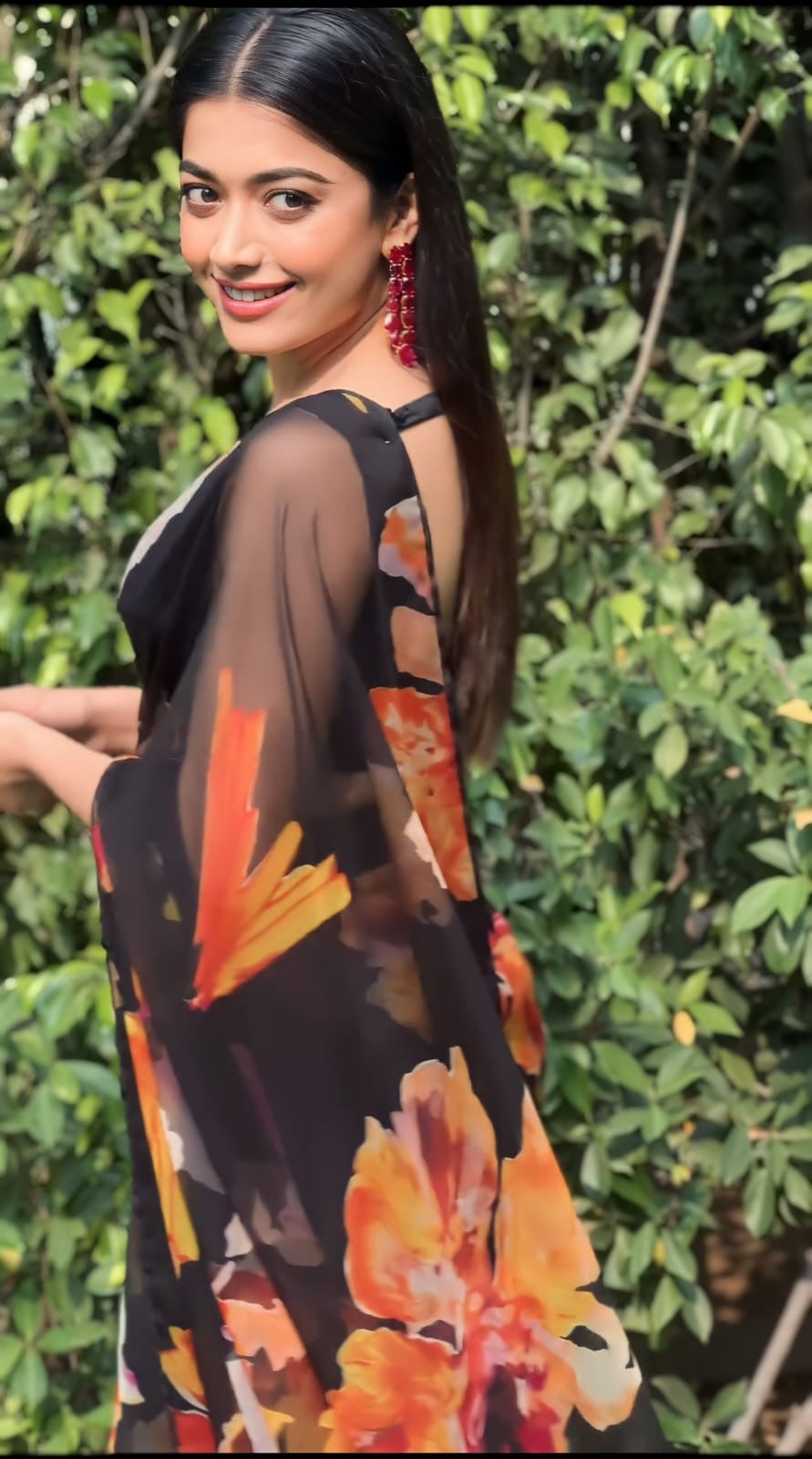 Black Floral Print Ready-to-Wear Organza Saree | Pre-Pleated Saree