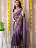 Fuchsia Pink Chiffon Saree with Copper Zari Border |Ready to Wear Saree