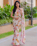 Floral Print unstitched Saree in Georgette