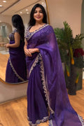 Royal Purple Embroidered Ready-to-Wear Saree with Blouse