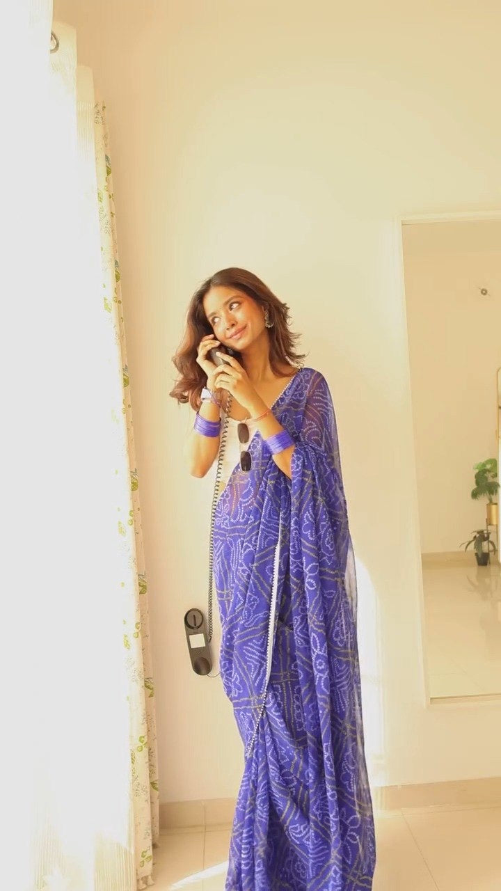 Royal Blue Ready To Wear Pre Pleated Saree