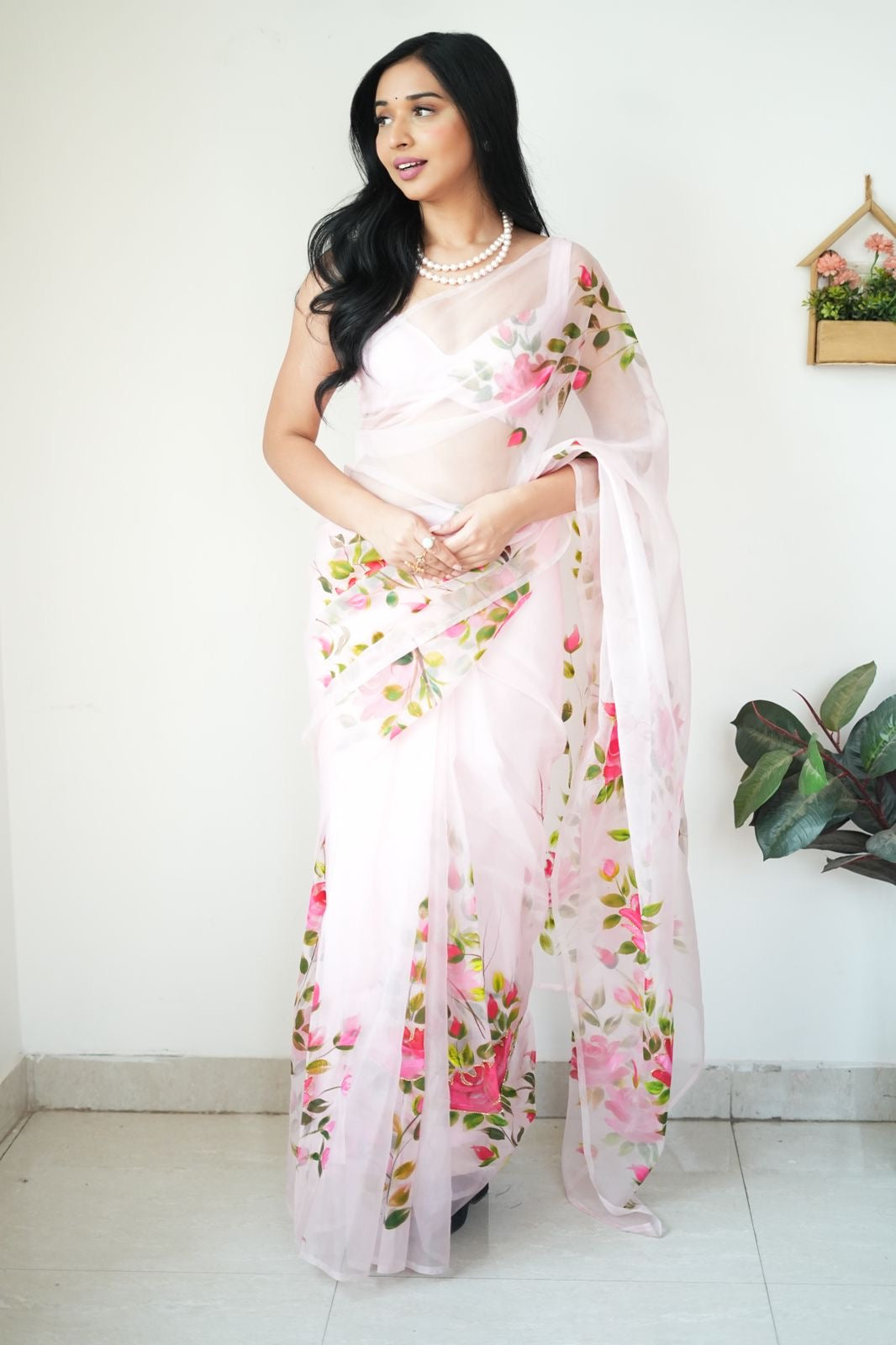 Dreamy Rose Ready-to-Wear Organza Saree