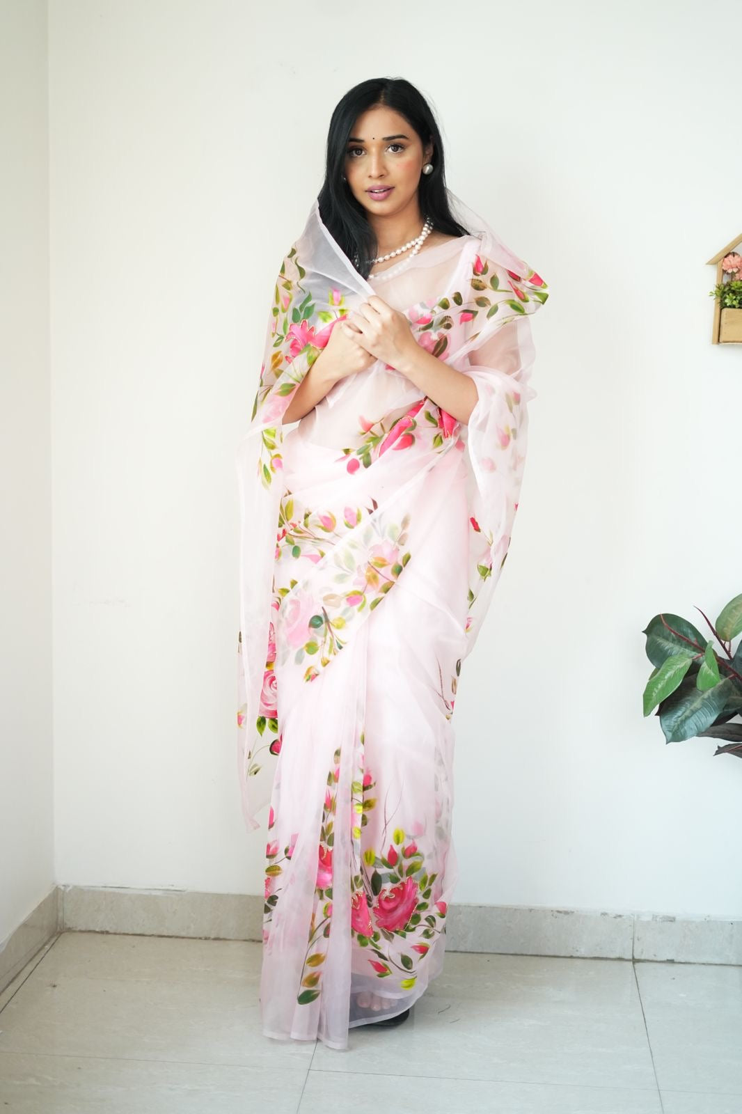 Dreamy Rose Ready-to-Wear Organza Saree