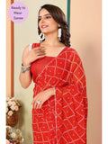 Vibrant Orange Ready-to-Wear Bandhani Saree with Pearl Lace Border