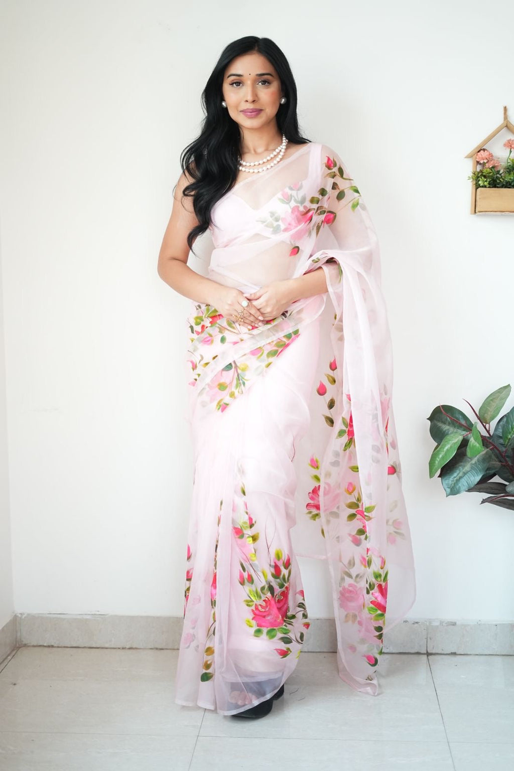 Dreamy Rose Ready-to-Wear Organza Saree