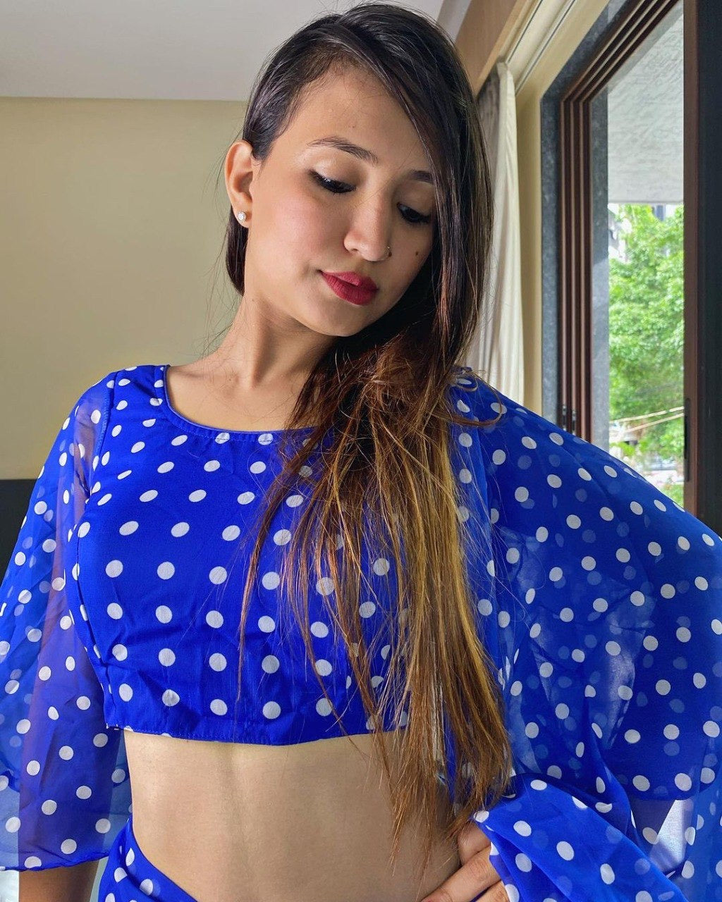Blue Georgette Ready To Wear Pre Pleated Saree