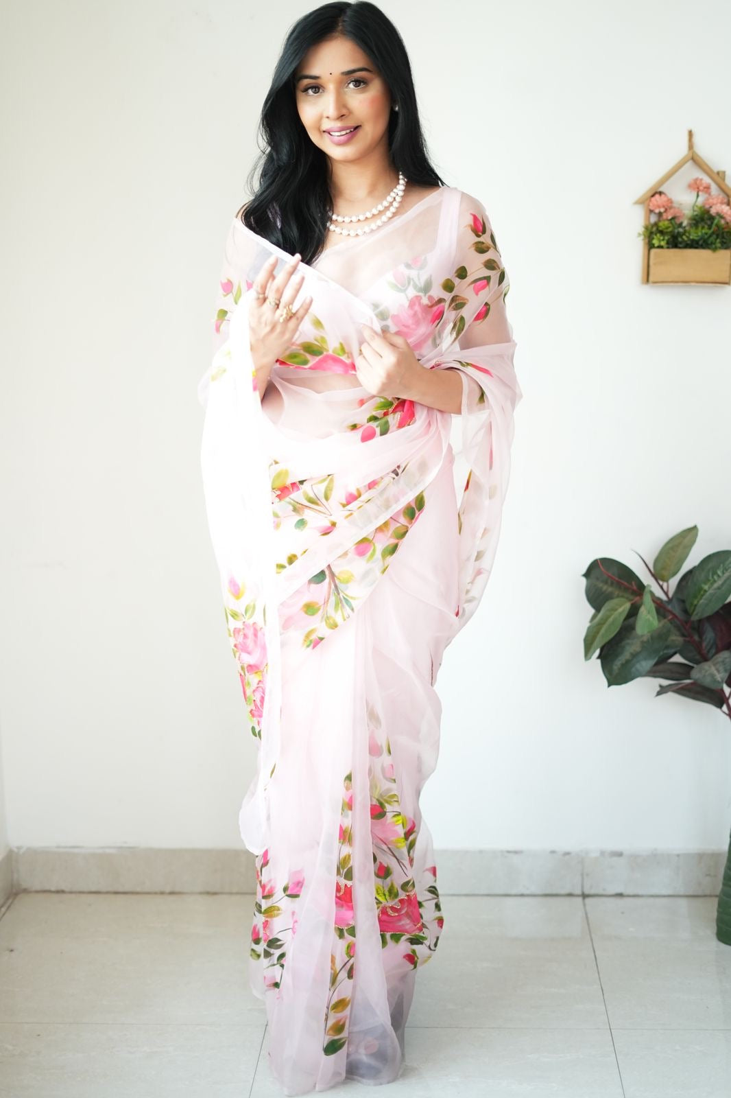 Dreamy Rose Ready-to-Wear Organza Saree