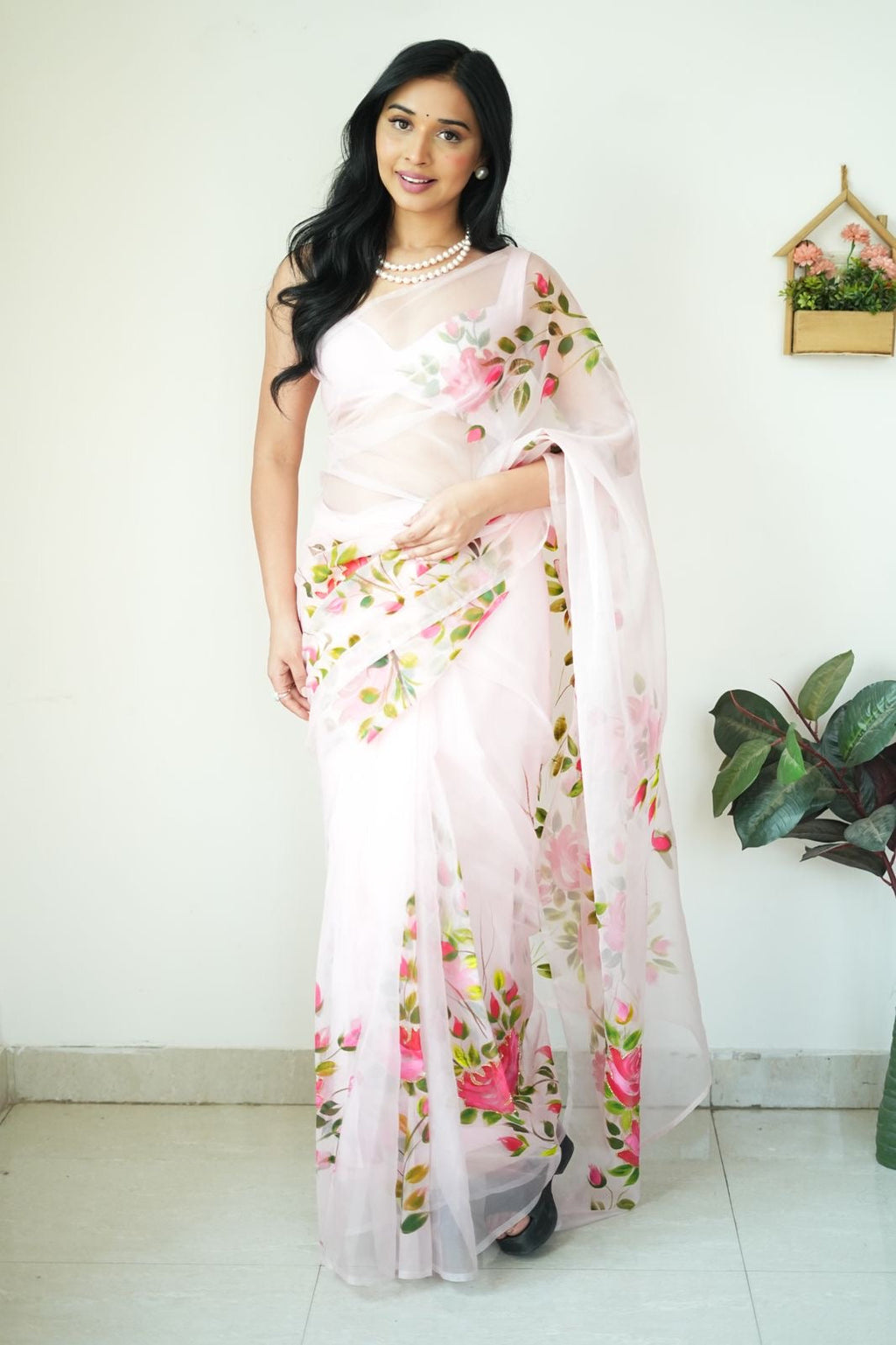 Dreamy Rose Ready-to-Wear Organza Saree