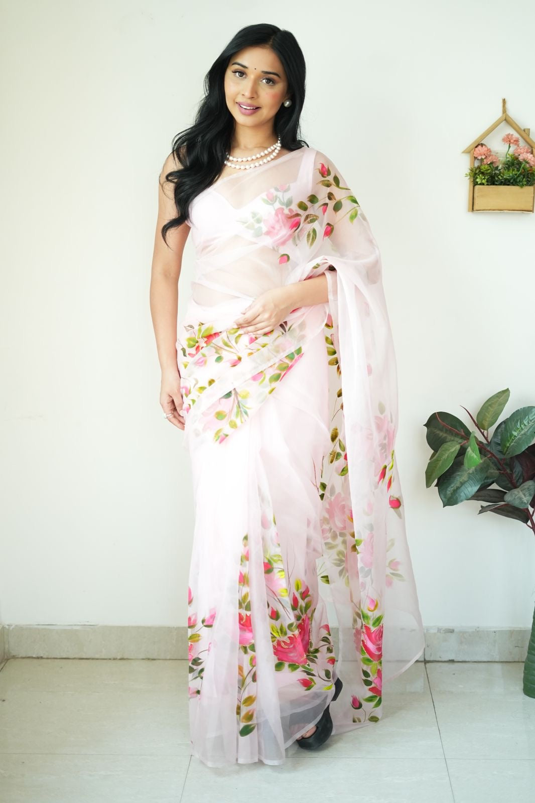 Dreamy Rose Ready-to-Wear Organza Saree