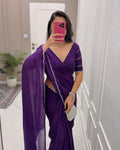 Royal Purple Ready-to-Wear Saree with Silver Border